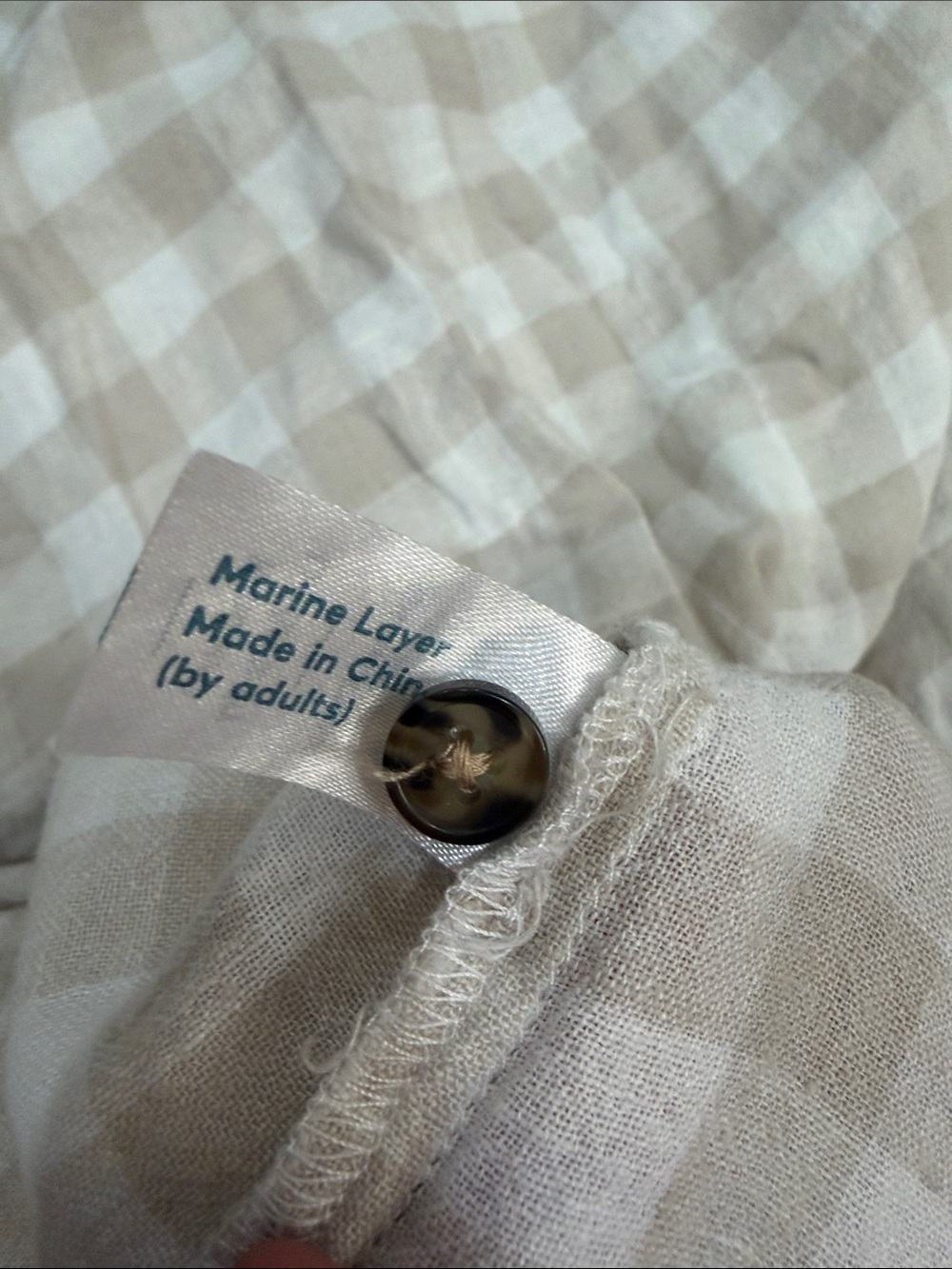 Marine Layer Beige and White Checked Linen Button-Up Blouse - Picture 4 of 5